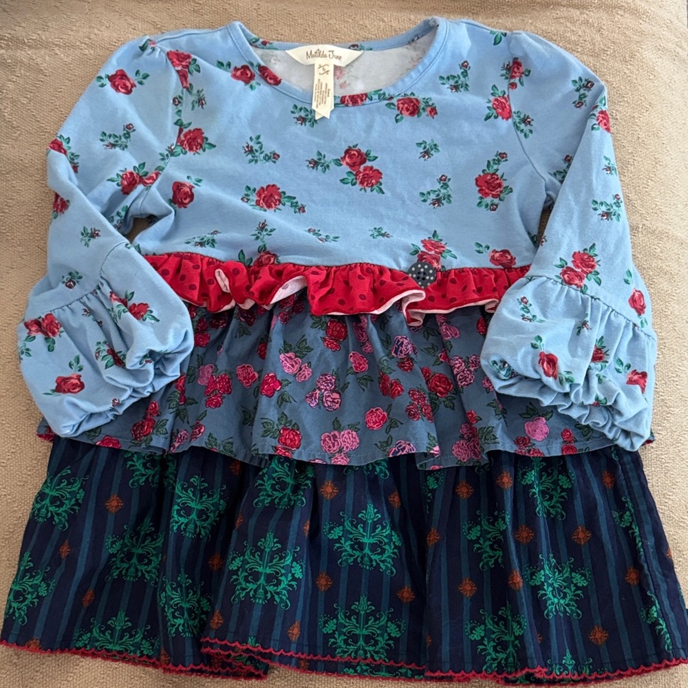 Matilda Jane Blue Floral Topwith Ruffle Accents